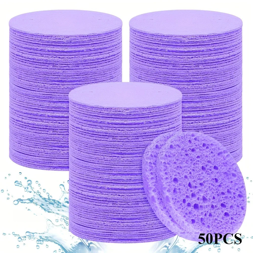 50/20/10PCS Compressed Facial Sponge Cosmetic Hydrotherapy Sponge Suitable for Daily Cleansing, Makeup Removal, and Exfoliation Qme Purple 50PCS