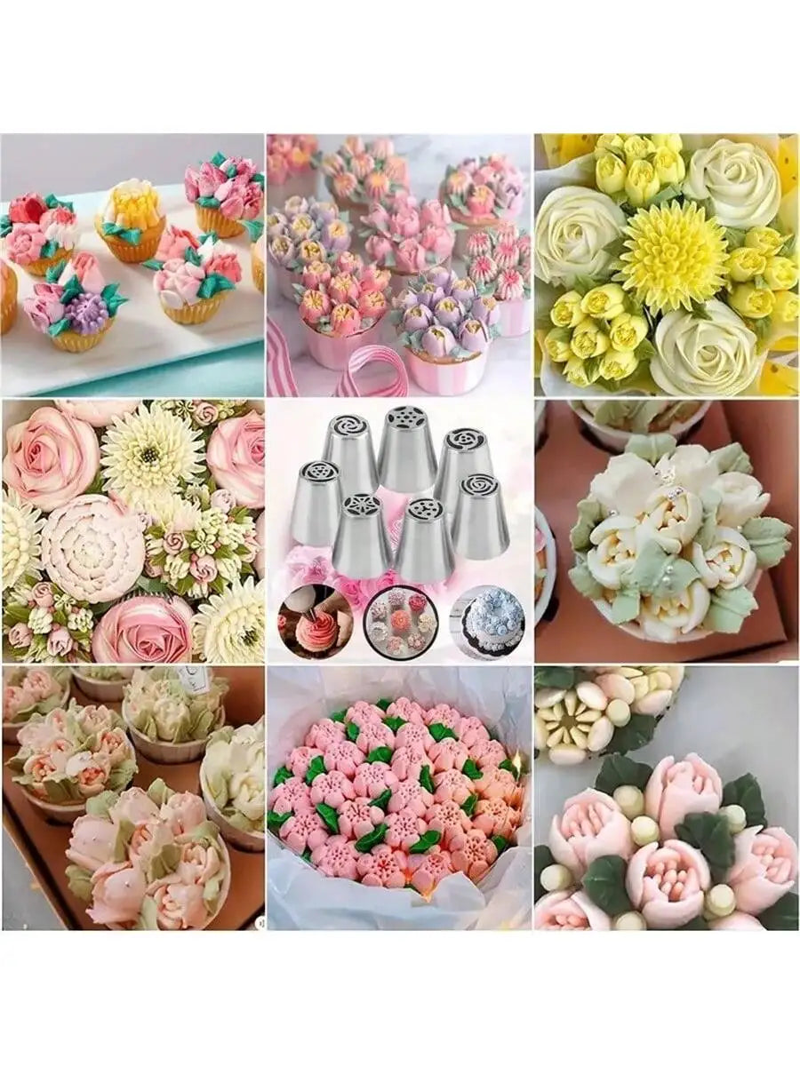 7-piece Cake Piping Tip Stainless Steel Cupcake Flower-shaped Qme