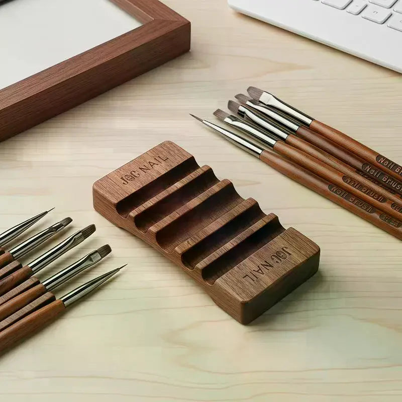 1 Pcs 6 Grids Nail Brush Rack Shelf Painting Pen Rest Holder Stand Wood UV Gel Brush Display Holder Qme