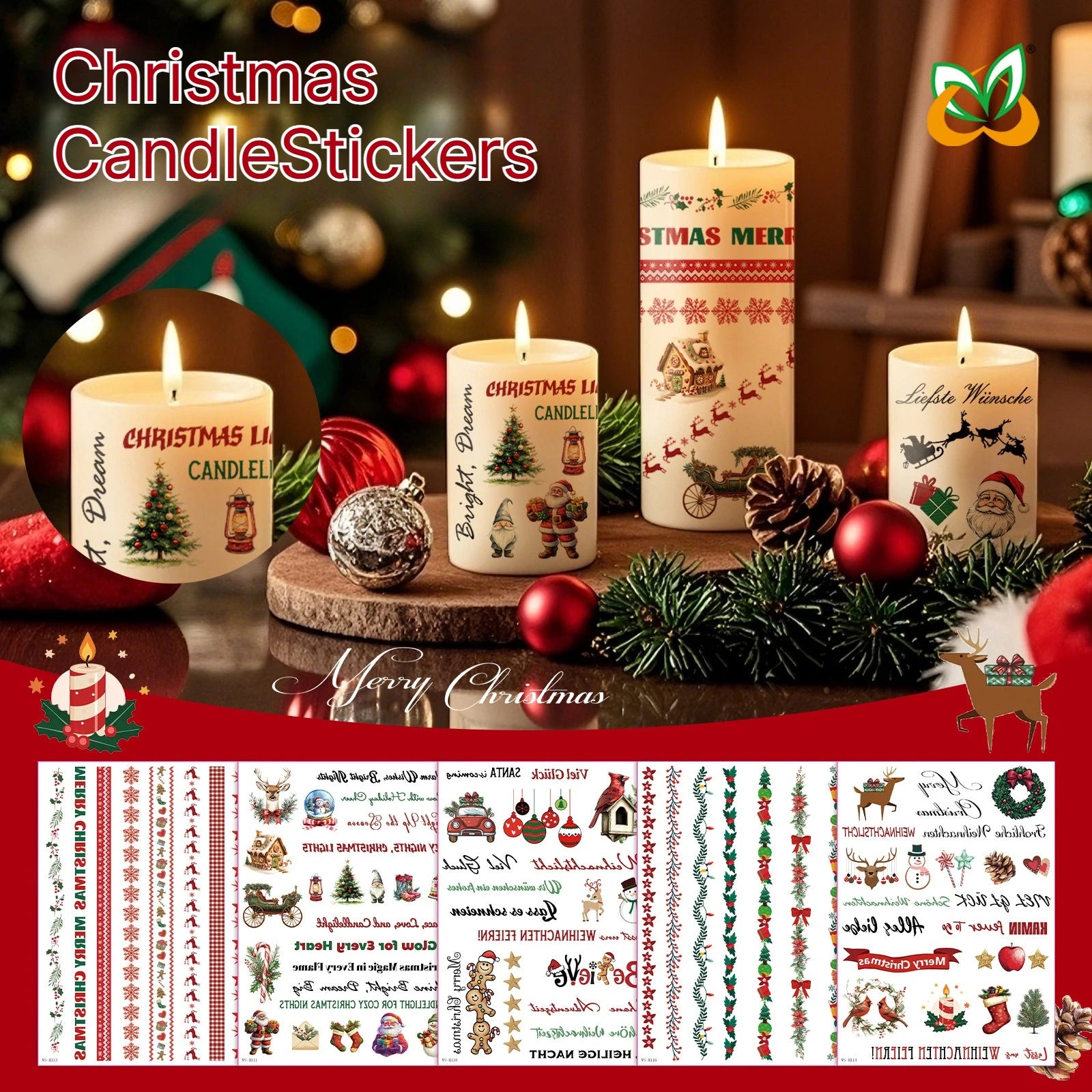 A Multi-purpose Xmas Tattoo Sticker Set Easy To Stick, Decorative Decals for Candle Window, Home Christmas Party Decorations Qme