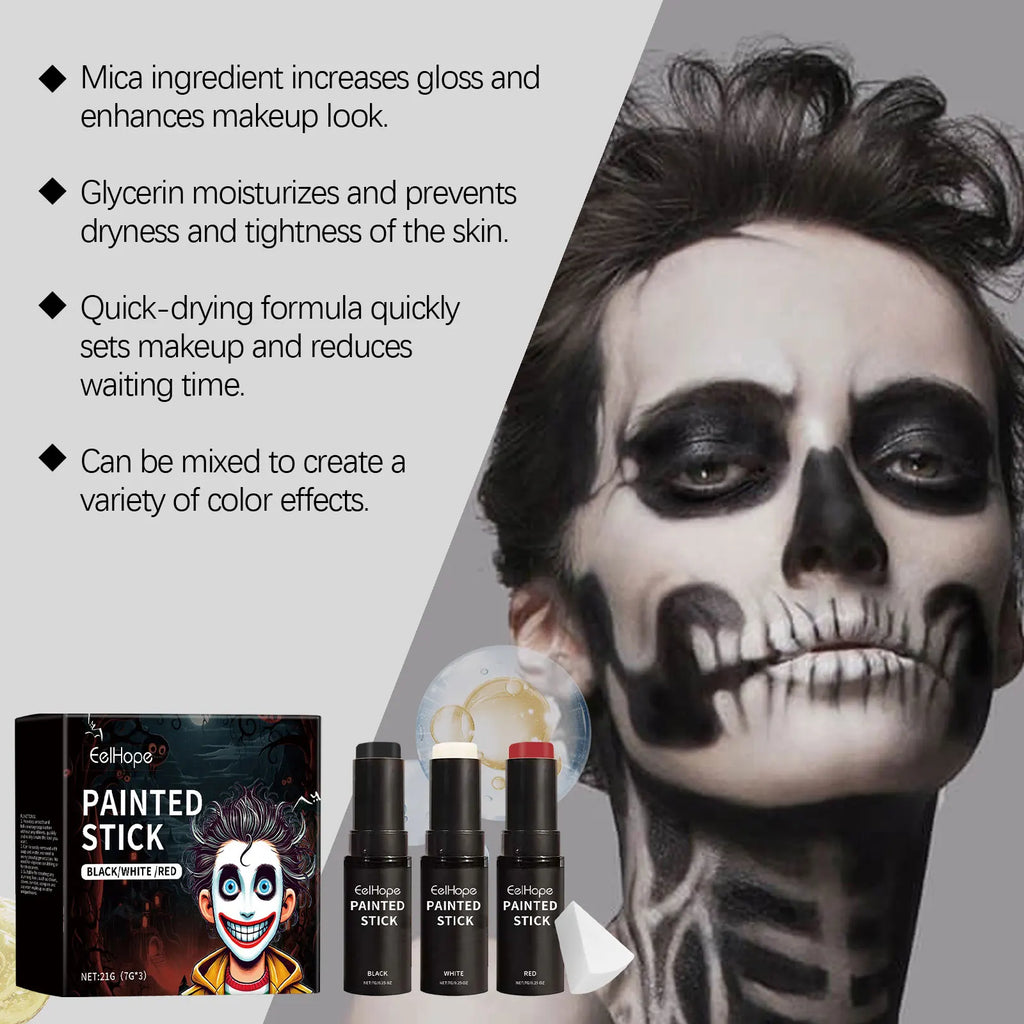 Body Paint Set Black White Red Face Painting Crayons Cosplay Clown Zombie Vampire Makeup Full Coverage Easy Remove Party Kit Qme