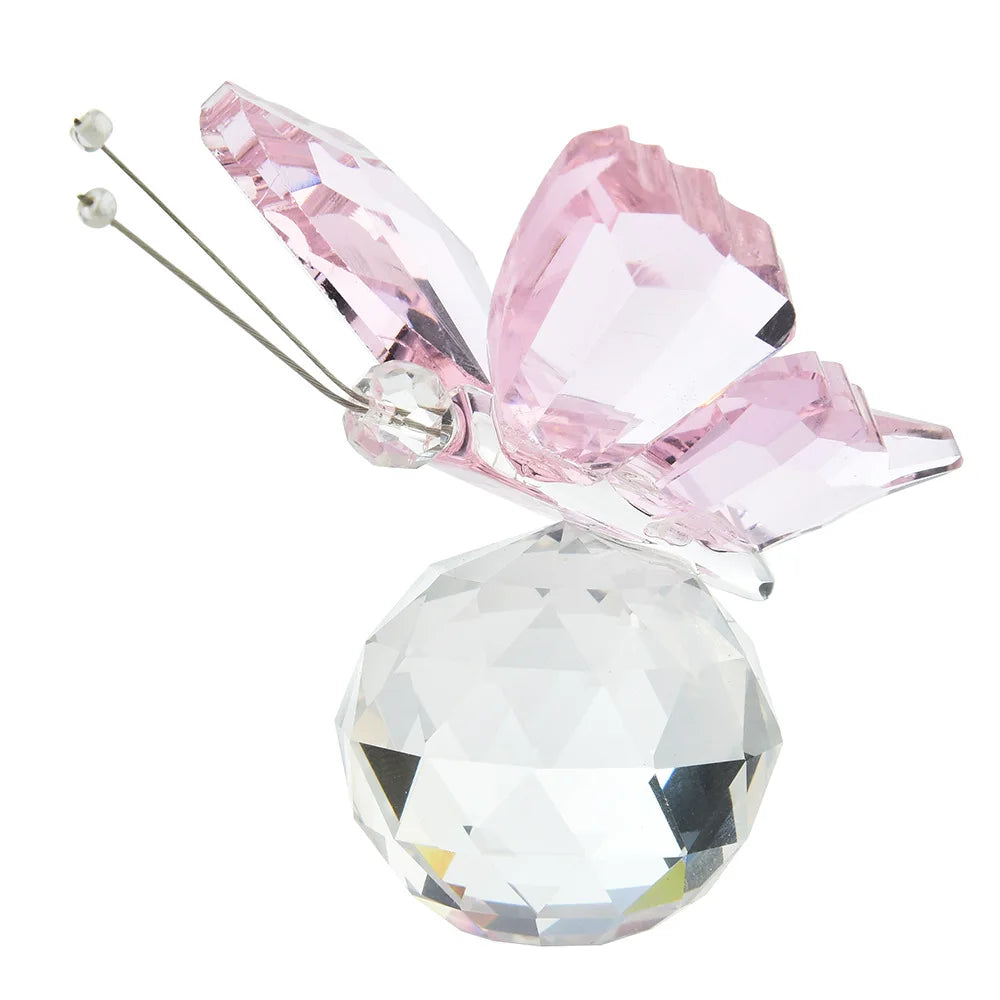3D Butterfly Crystal Figurine Creative Souvenir Desktop Ornament Home Qme pink
