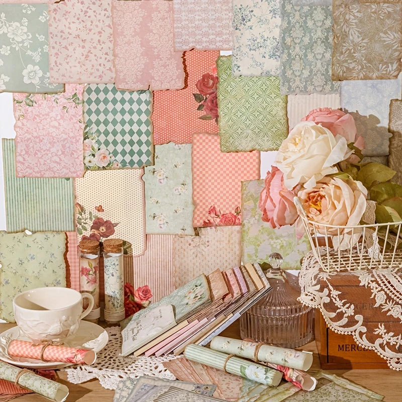 Vintage Dyeing Floral Paper, Gentle Breeze Series, Scrapbook & Journal Background Paper, Creative Material for Handmade Collage Qme