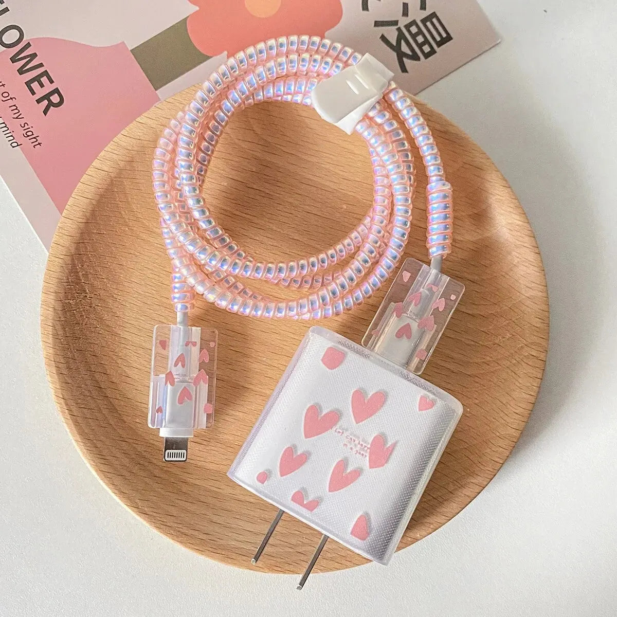 Case For Apple 18/20w Charger Protective Case Is Applicable to iPhone 14/13 Data Cable Head Bite Protector Shell Qme pink heart