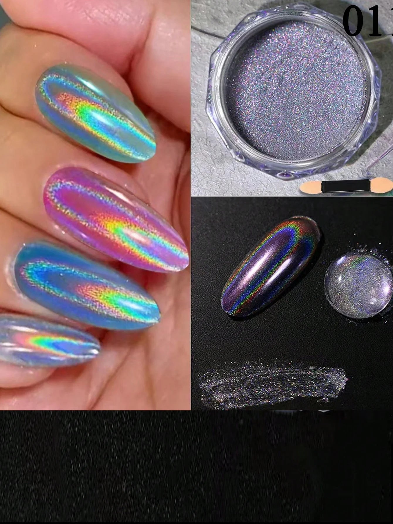 1 Aurora Rainbow Laser Nail Powder Ultra Shiny Fine Glitter Solvent Qme 01