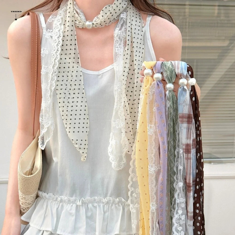 Fresh Multifuctional Geometric Pattern Belt Lace Thin Waist Accessories Polyester Vintage Polka Dot Chiffon Scarf Women Qme