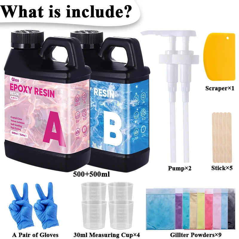 Heat Resistant 1:1 Epoxy Resin Kit Ultra Clear Fast Cure Epoxy Resin for Coasters, Countertops, Bar Tops & Creative Craft Use Qme
