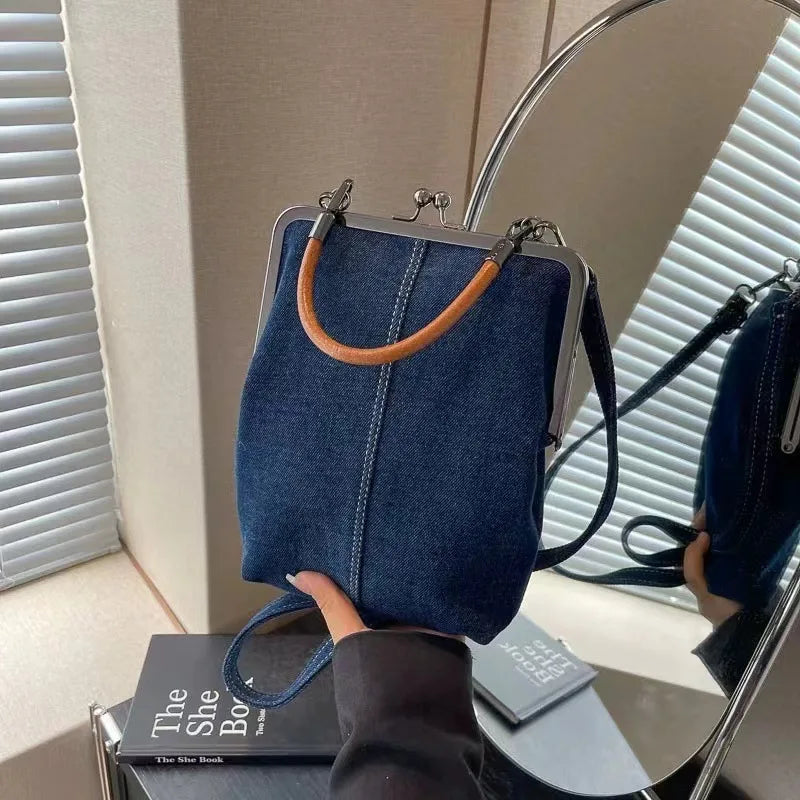 Cowboy Denim Phone Crossbody Bag Handcrafted Vintage Tote Adjustable Qme Blue