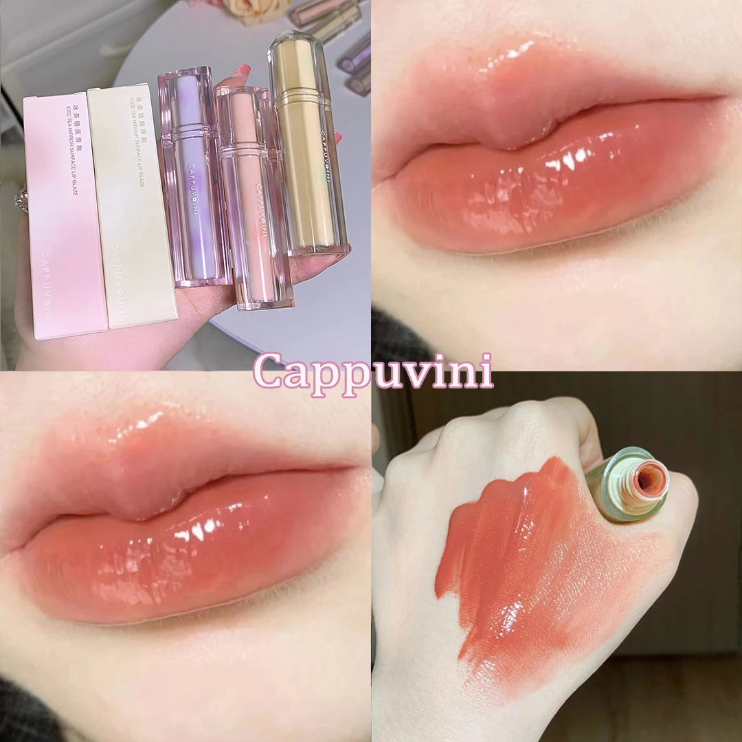 Iced Tea Mirror Lip Glaze Watery Lip Gloss Waterproof Lasting Transparent Jelly Liquid Lipstick Womon Beauty Makeup Lip Cosmetic Qme 02 Cappuvini
