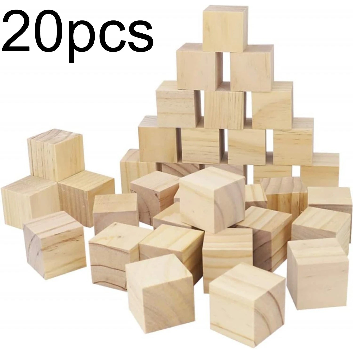 DIY Blank Wooden Blocks Set, Unfinished Wood Cubes For Kids Painting Stacking Crafts Qme 20pcs