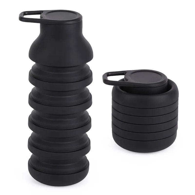 Silicone Collapsible Outdoor Travel Sports Water Bottle Qme black