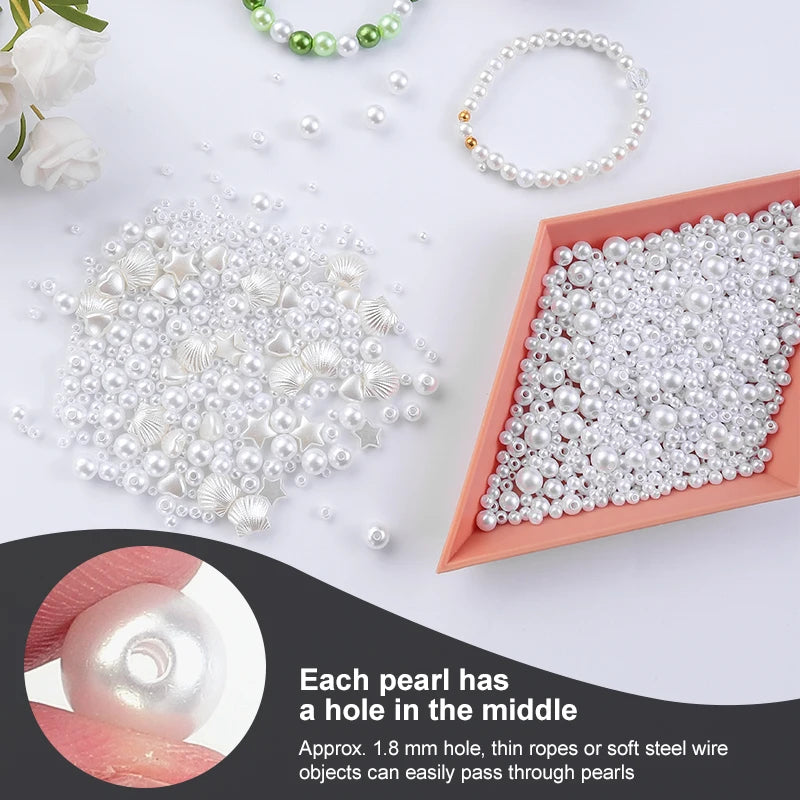 Mixed Size Acrylic Pearl Beads Round Tiny Craft Beads Loose Pearls for Jewelry Making DIY Craft Necklaces Bracelets 30g/pack Qme