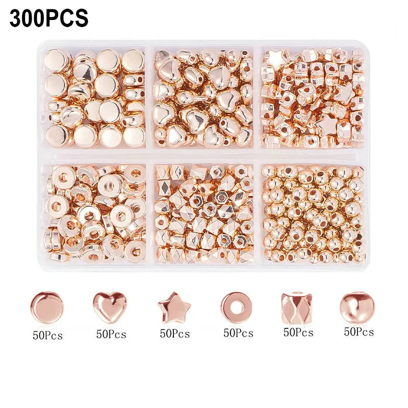 4Colors CCB Spacer Beads Kit in 6 Styles Assorted Round Star Gold Spacer Beads for Bracelet Necklace Making Jewelry DIY Craft Qme 15-200pcs