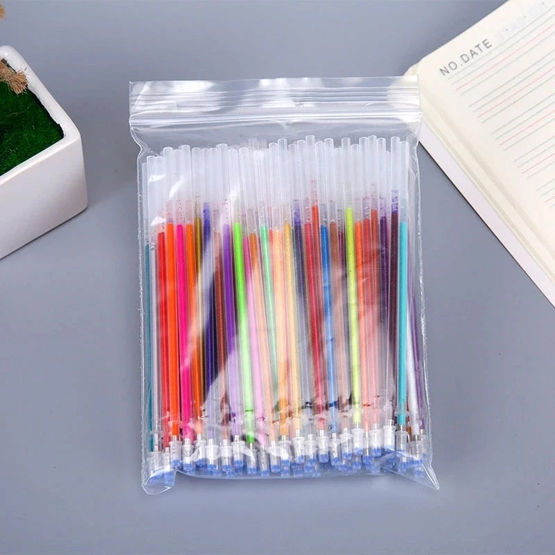 100 Colors Gel Pen Refills Glitter Metallic Pastel Fluorescence Neon Pen Ink Refills for Coloring Books Scrapbooking Qme 100 colors