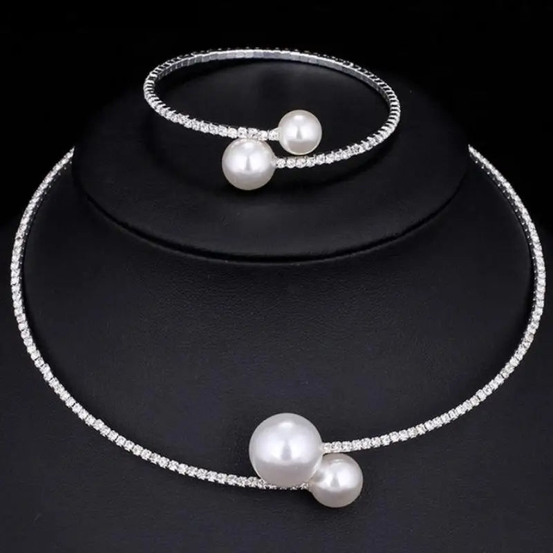 Full Diamond And Large And Small Pearl Open Collar For Women Japanese And Korean Personality Neck Strap Clavicle Chain Qme