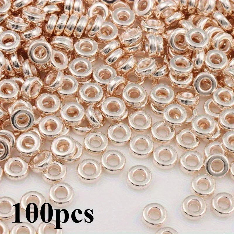 Flat round beads, loosely spaced beads, suitable for DIY bracelets, necklaces, earrings, and jewelry imitation products. Qme Rose Golden