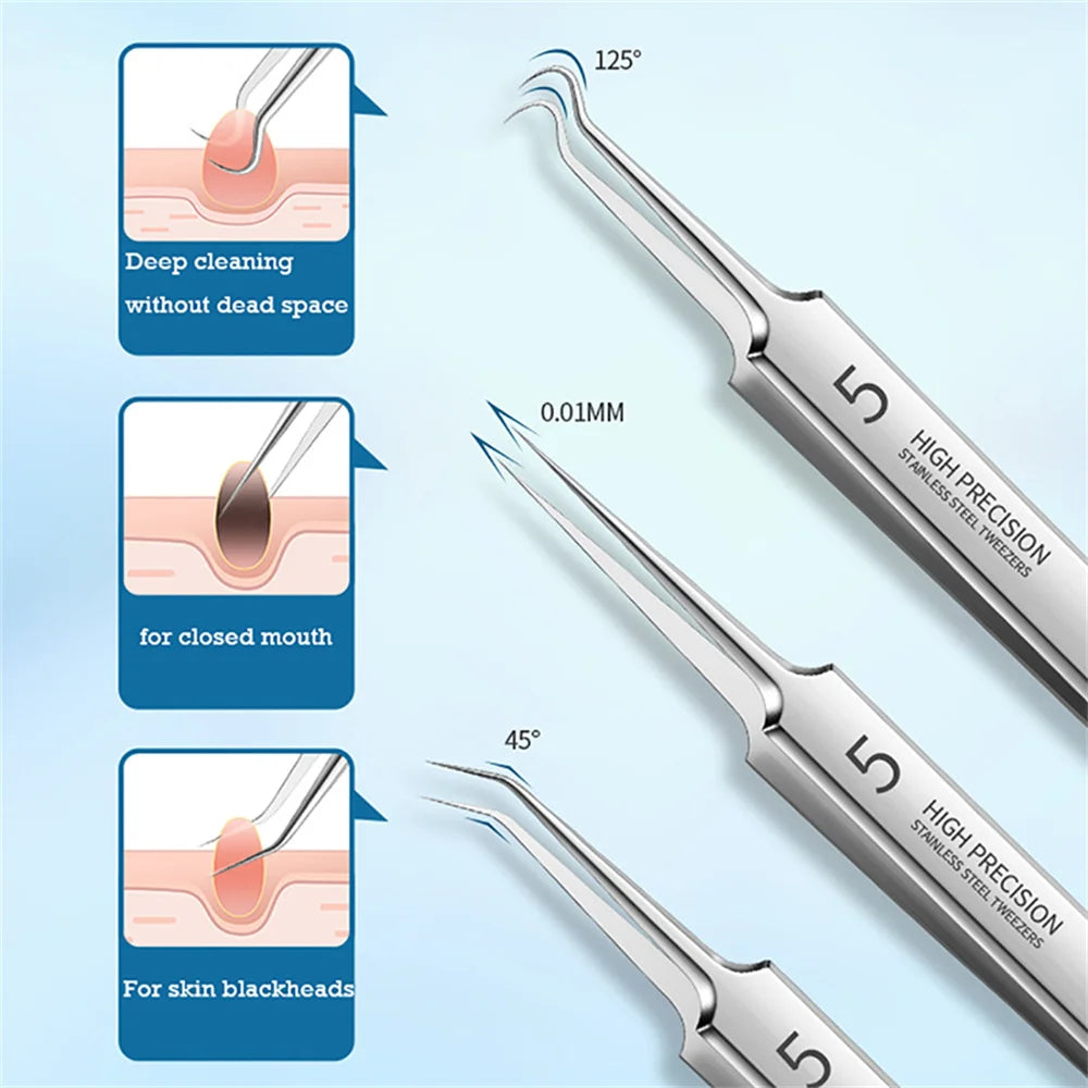1set Stainless Steel Acne Clip Cell Clip Acne Needle Blackhead Needle Professional Blackhead Acne Needle Beauty Makeup Tool Suit Qme