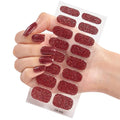 Hot 16Tips/1 Sheet Full Cover Nail Stickers Glitter Nail Polishs Strips Sparkling Red Self Adhesive DIY Manicure Art Decoration Qme 05