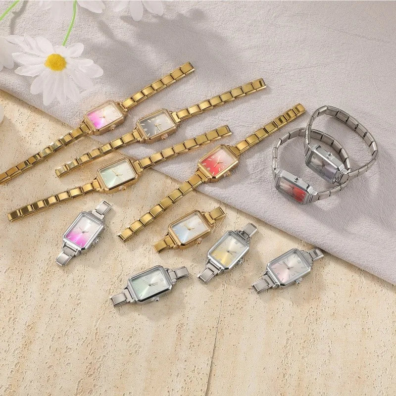 Y2K Fashion Men Women's DIY 9mm Width Italian Elastic Charm Stainless Square Colored Dial Seires Watch Bracelet Bangle For Gift Qme
