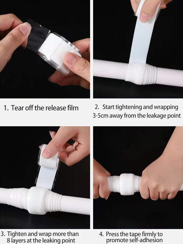 White Self-Adhesive Waterproof Tape With High Pressure Resistance And Strong Leak-stopping And Water-stopping Repair Black 1Roll Qme