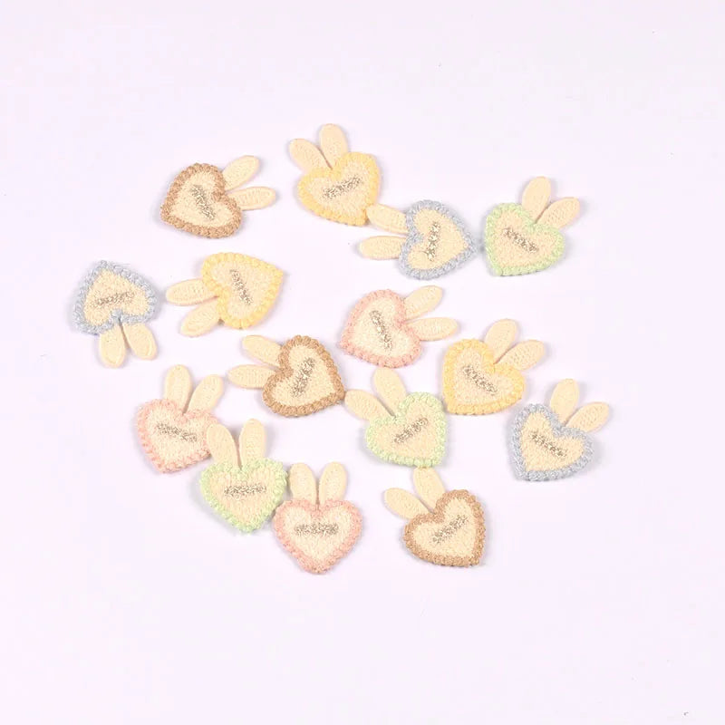 10pcs 35x26mm Assorted Color Knitted Heart Patches Cute Bunny Ear Appliques with, DIY Hair Accessories Crafts No Glue cp3856 Qme