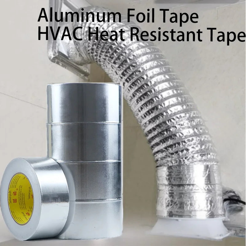 1 Roll High Temperature Resistant Aluminum Foil Tape, Waterproof and Oil-proof, Flame-retardant and Sun-proof, Hand-tearable Qme