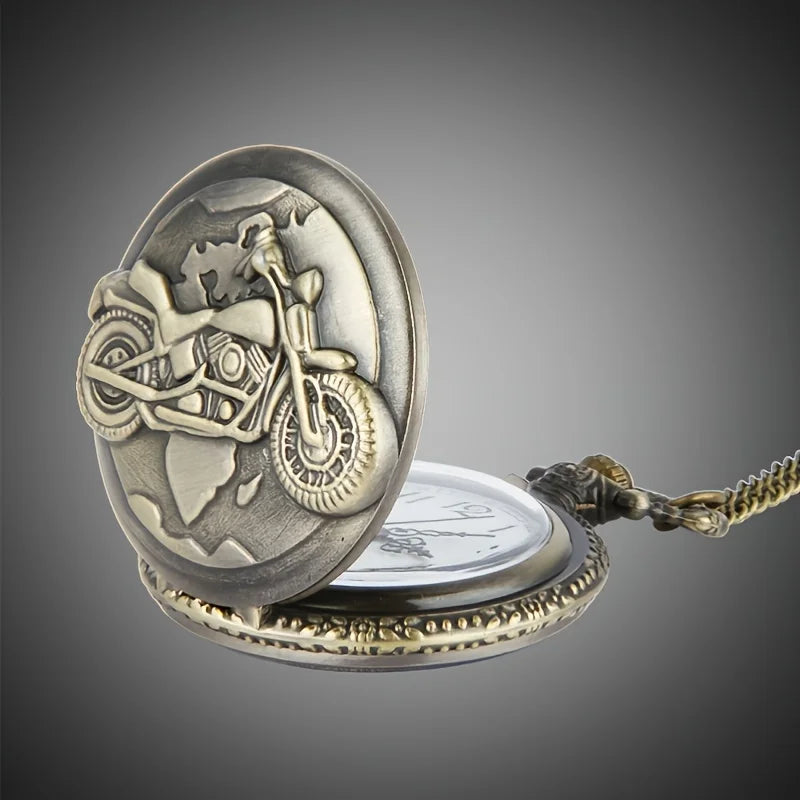 Vintage Motorcycle Quartz Pocket Watch - A Stylish Accessory Gift for the Modern Man Qme