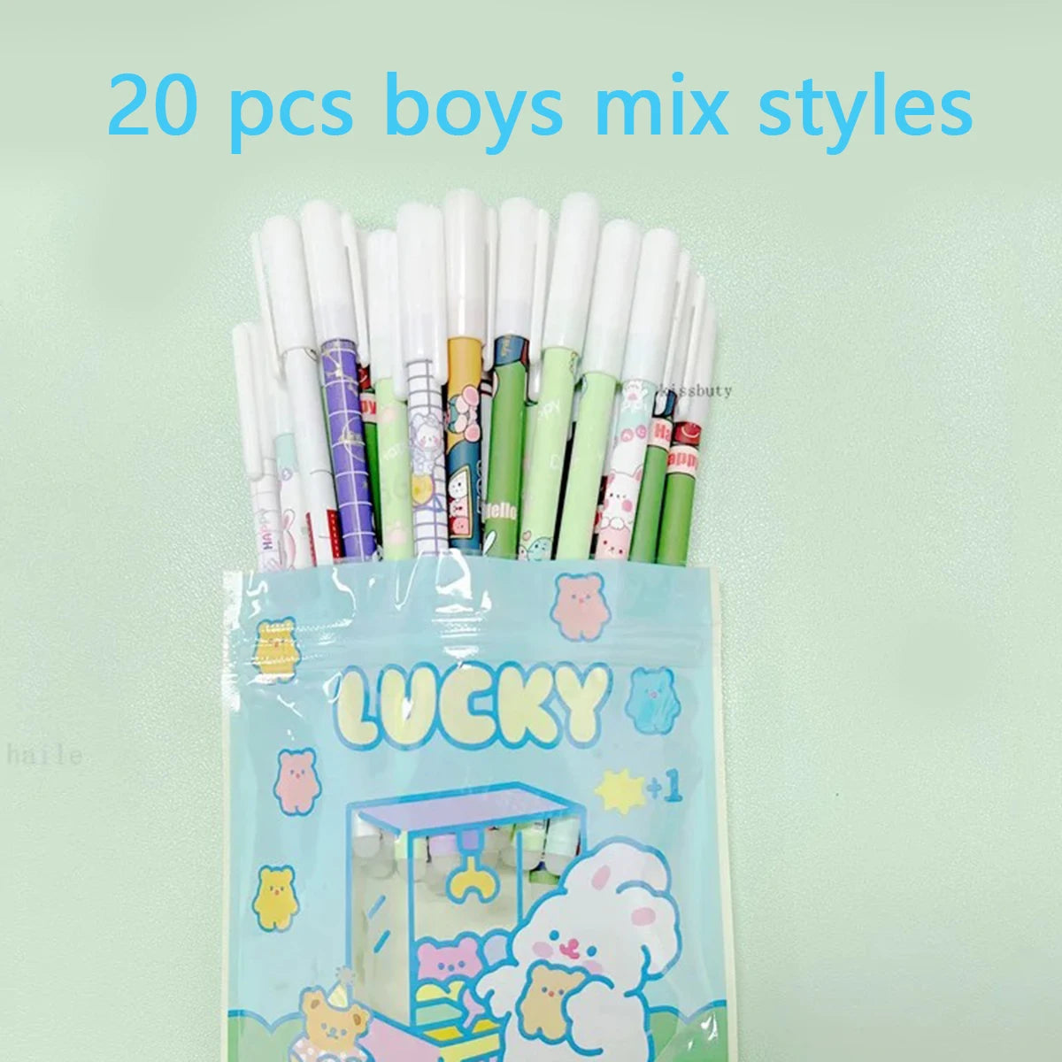 20Pcs/set Kawaii Erasable Gel Pen 0.5mm Blue Washable Handle Cute Cartoons Erasable Pen for School Pen Liquid Ballpoint Pen Qme 20 boys styles