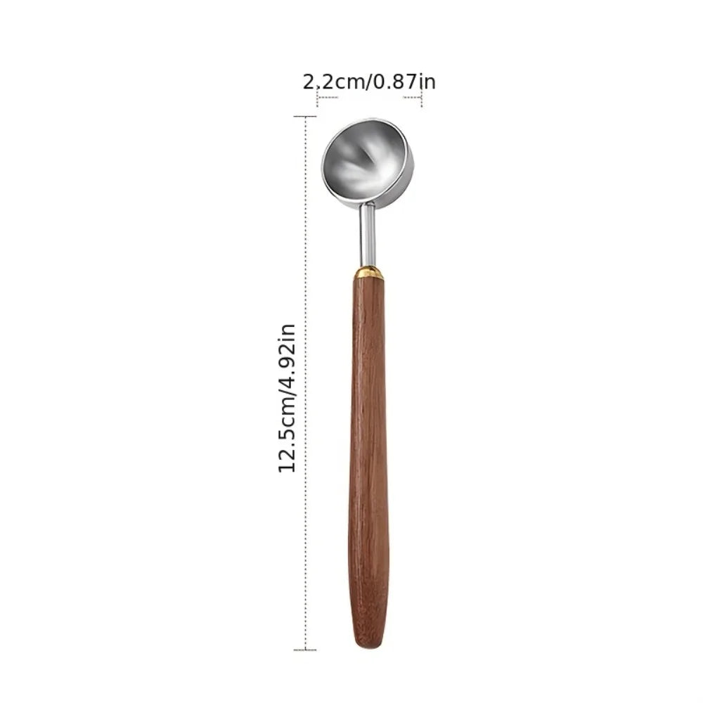 Walnut Wood Coffee Scoop Stainless Steel Long Handle Measuring Spoon Qme Silvery-S-4ml