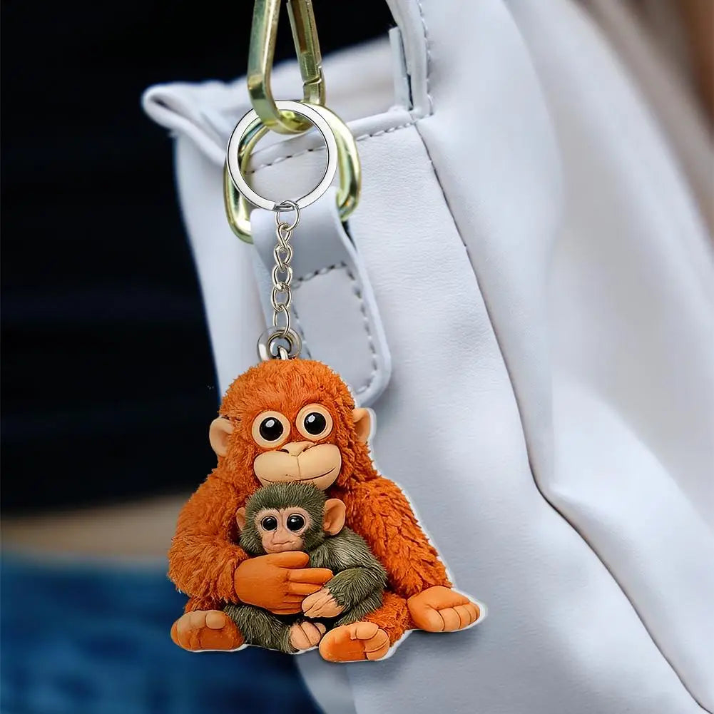 Protect Punch Monkey Keychain Decoration Cute Holding Plush Toy Qme