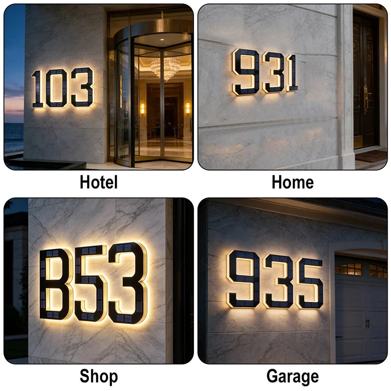 Light Sensor Solar House Number Lights Waterproof Modern LED Address Sign Outdoor Wall Decor For Home Yard Daily Use Qme