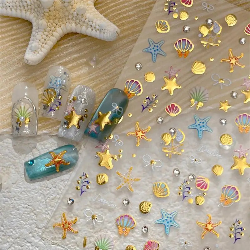 Summer 3D Beach Ocean Nail Art Stickers Shell Starfish Sticker Clams Qme