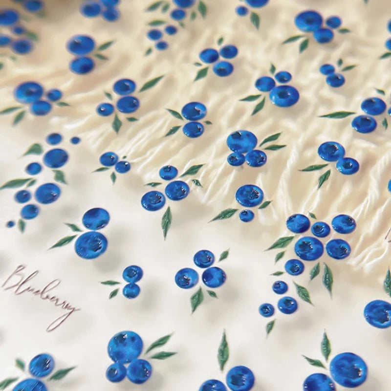 Blueberry French Polka Dot Nail Stickers Embossed Self Adhesive Fruit Decals Cute Red Blue Floral Nail Art Supplies For Manicure Qme