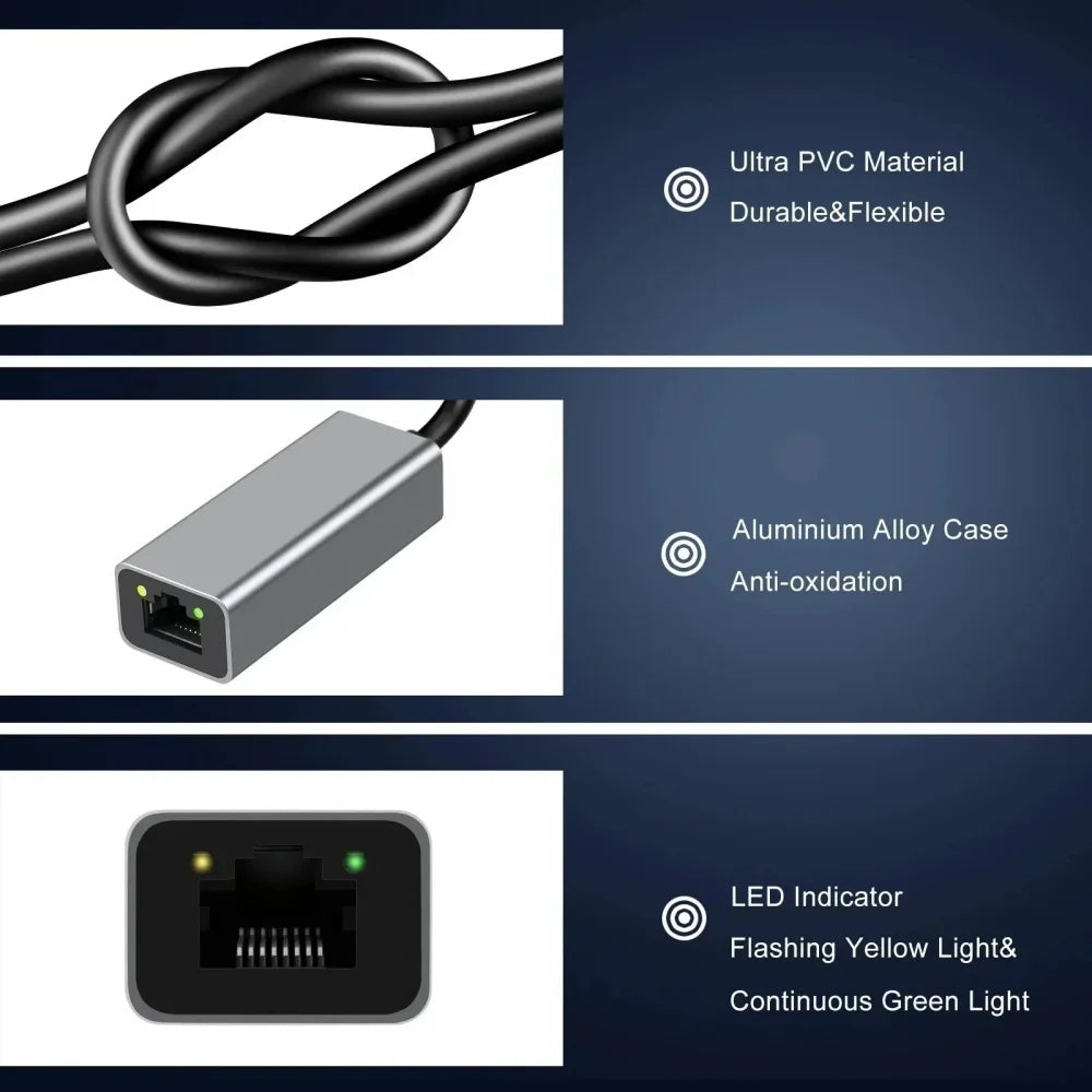 USB Type C Ethernet Adapter Network Card USB Type-C To RJ45 100/1000Mbps Lan Internet Cable For MacBook PC Windows XP 7 8 10 LUX Qme