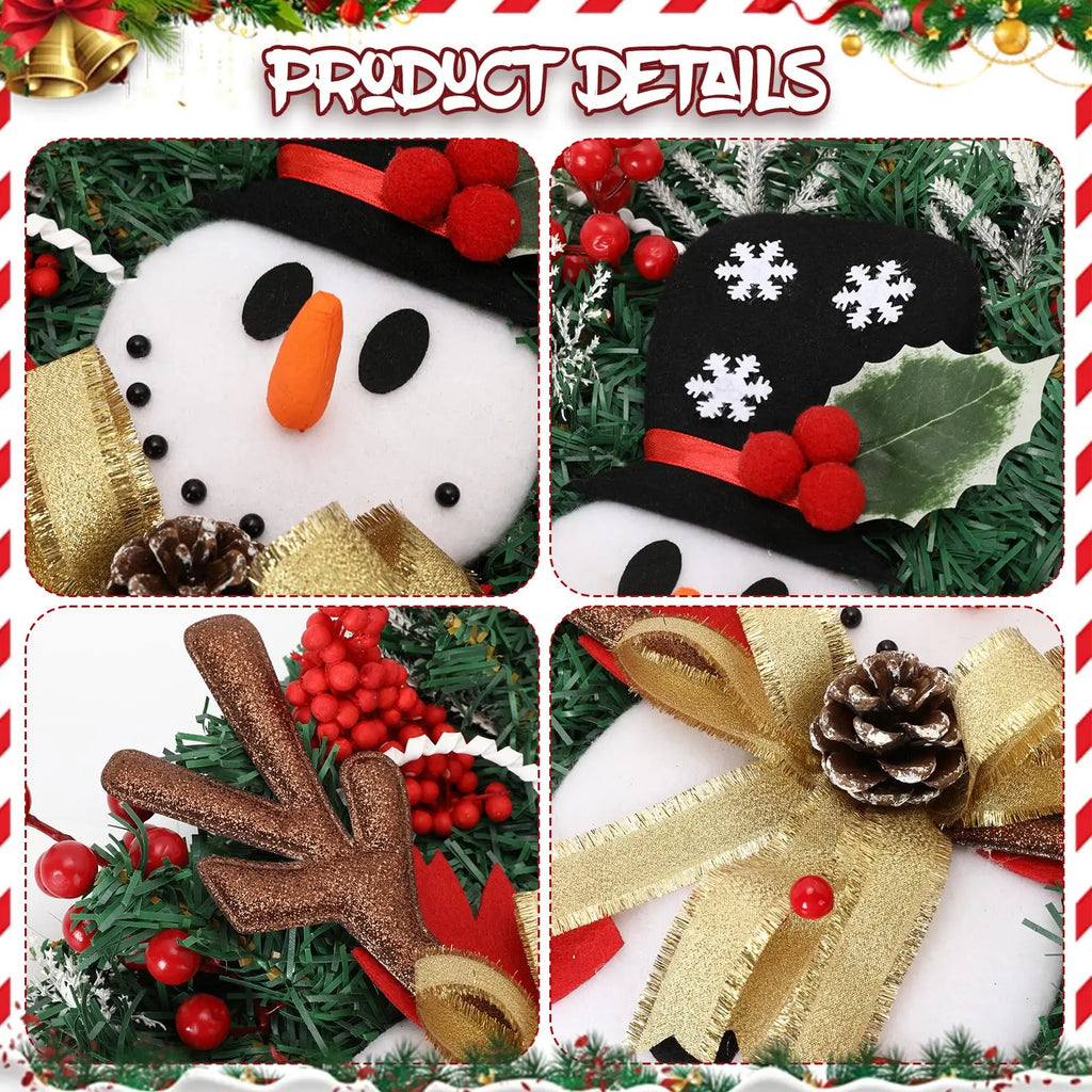 Snowman Christmas Wreath Artificial Front Door Garland Red Berries Pine Branches Hanging Decorations for Home Wall Window Qme