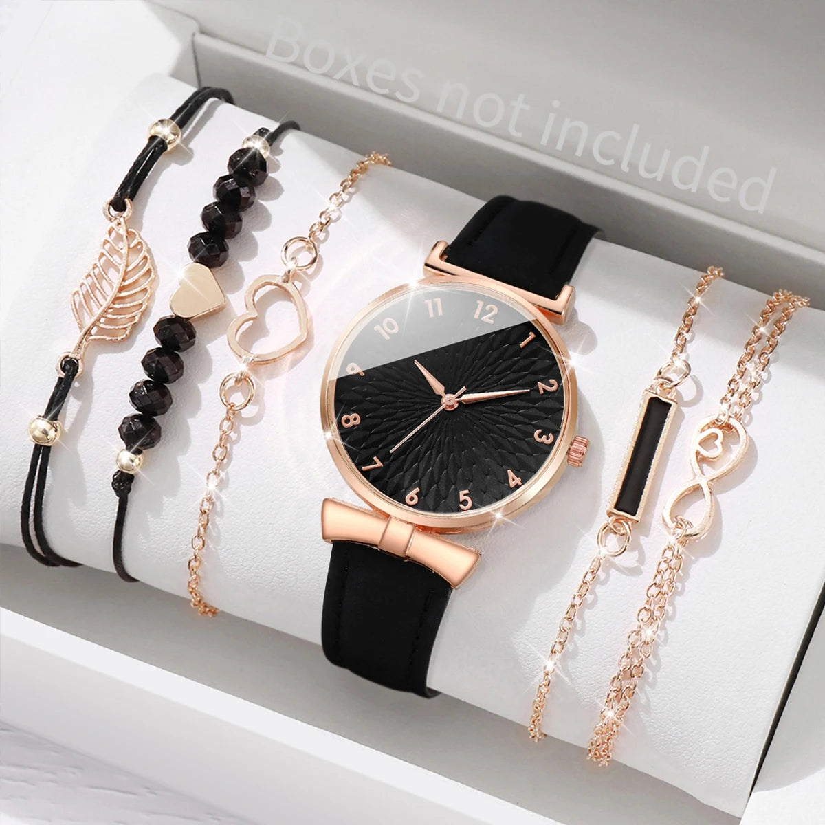 6pcs/set Ladies' belt watch, student ins style Korean version, simple temperament, light luxury, niche with calendar quartz Qme