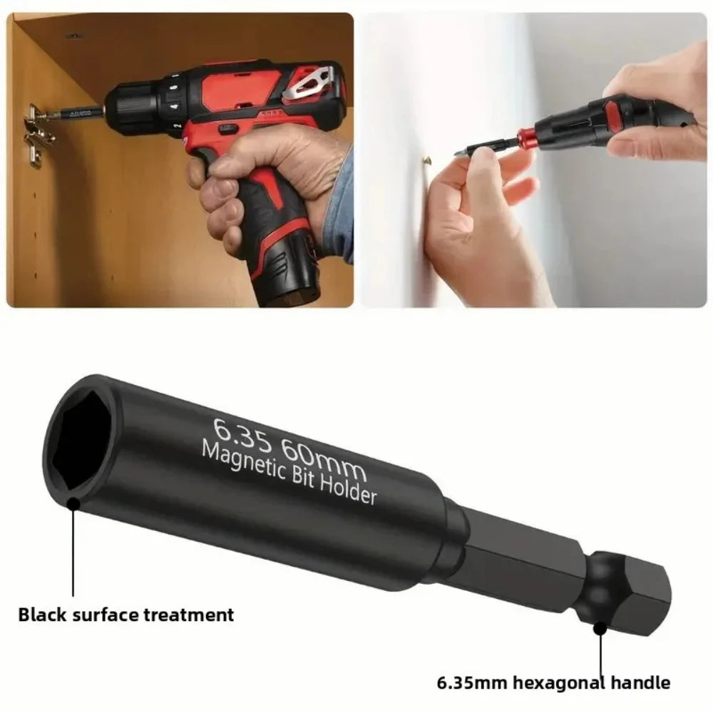 Magnetic 60mm Bit Extension Bar 1/4 Inch Head Screwdriver Transfer Rod Universal Power Drill Tool Accessory Qme