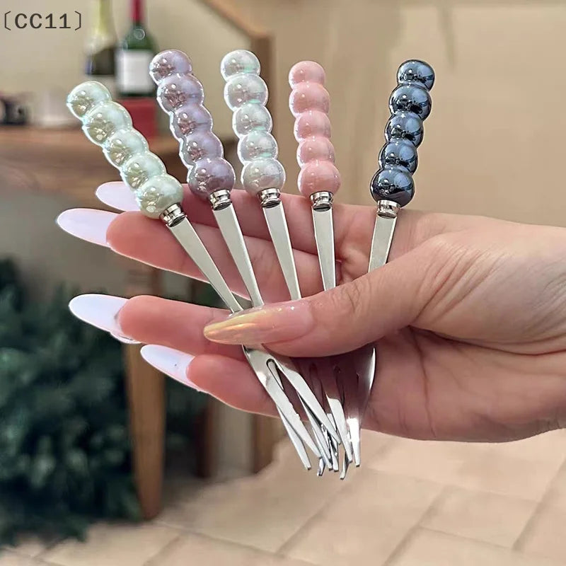 CC113Pcs Stainless Steel Dinner Fork Long Handle Table Forks Korean Qme