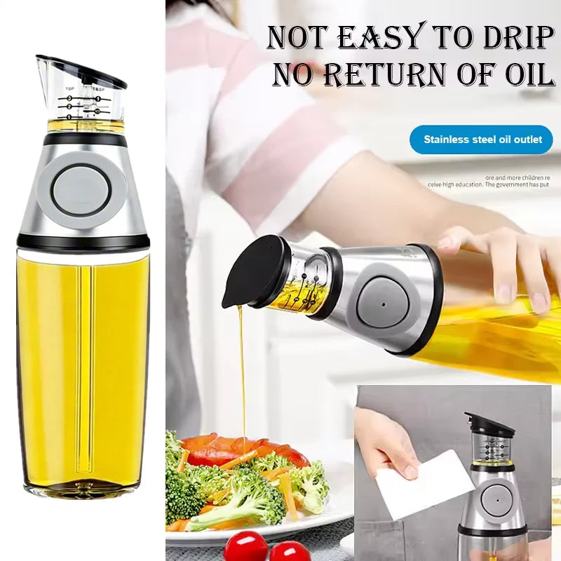 Press Measuring Oil Dispenser Glass Bottle Quantitative Pour Oil Cruet No Drip Oil Container For Kitchen Cooking Olive Oil Vineg Qme