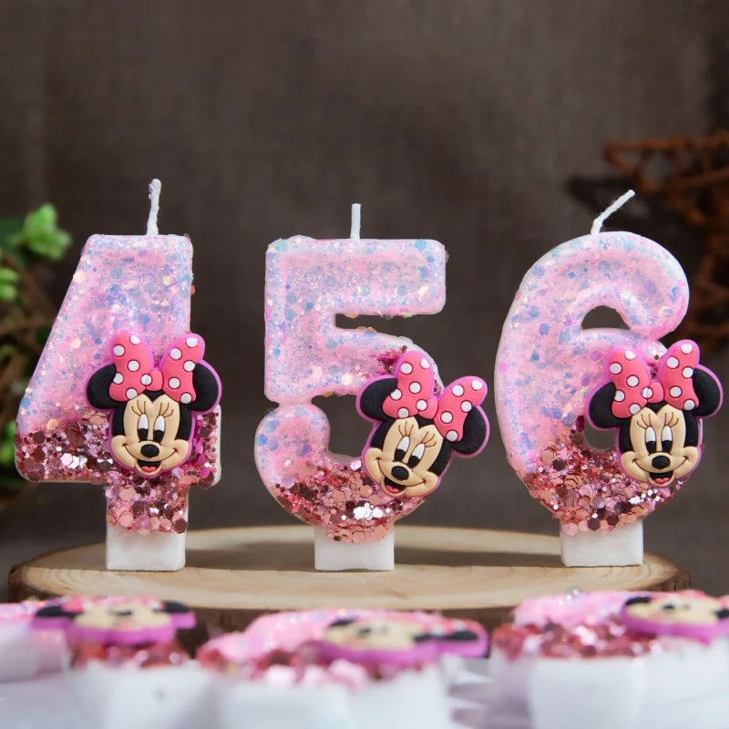 Minnie's Birthday Candles Mickey's Creative Glitter Cake Anniversary Anniversary Celebration Atmosphere Candle Plug-in Qme