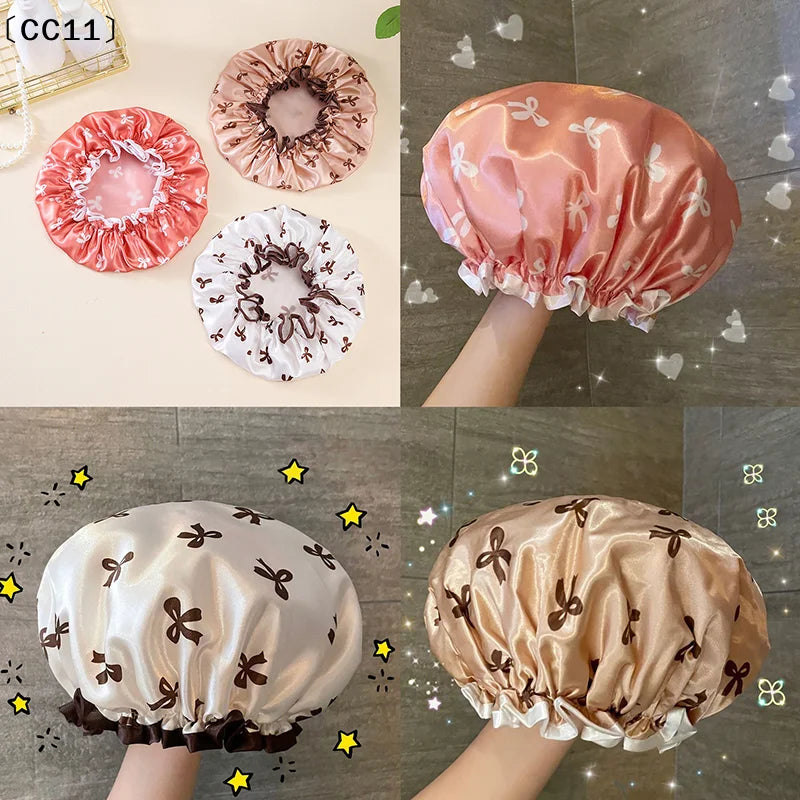 Double-layer Water-proof Shower Cap Antifouling Kitchen Hair Cover Qme