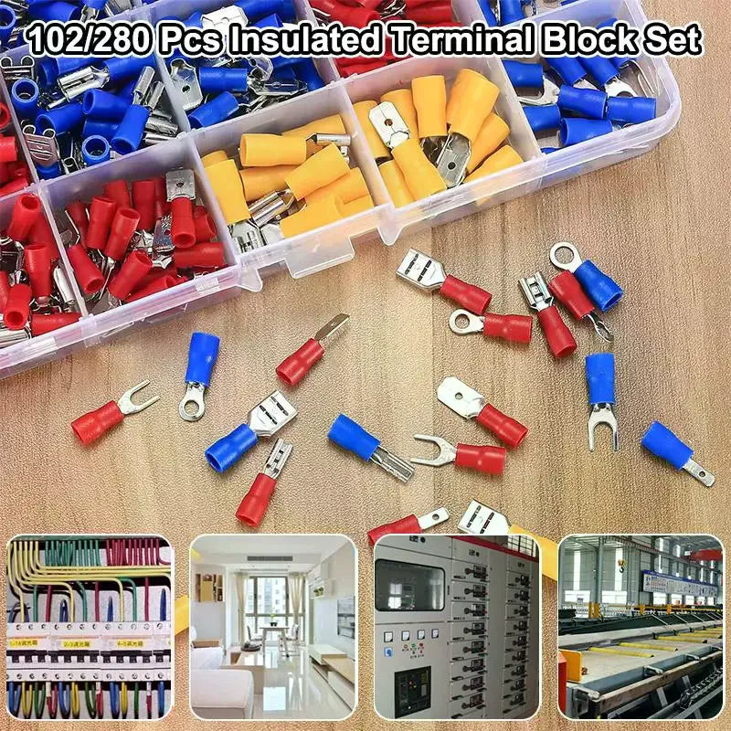 102/280pcs Insulated Terminal Block Set With Crimping Pliers Is Ideal For Home Electrical Repairs And Industrial Wiring Work Qme