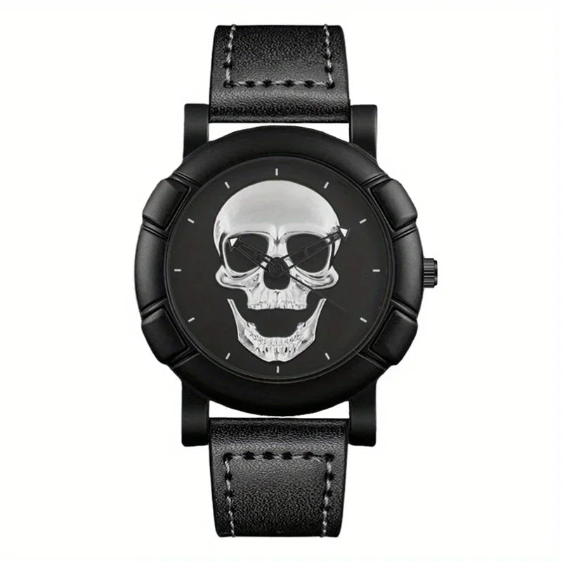 Skull Pattern Multi Display Pointer Round Quartz Watch With PU Leather Strap For Men Qme black Yes