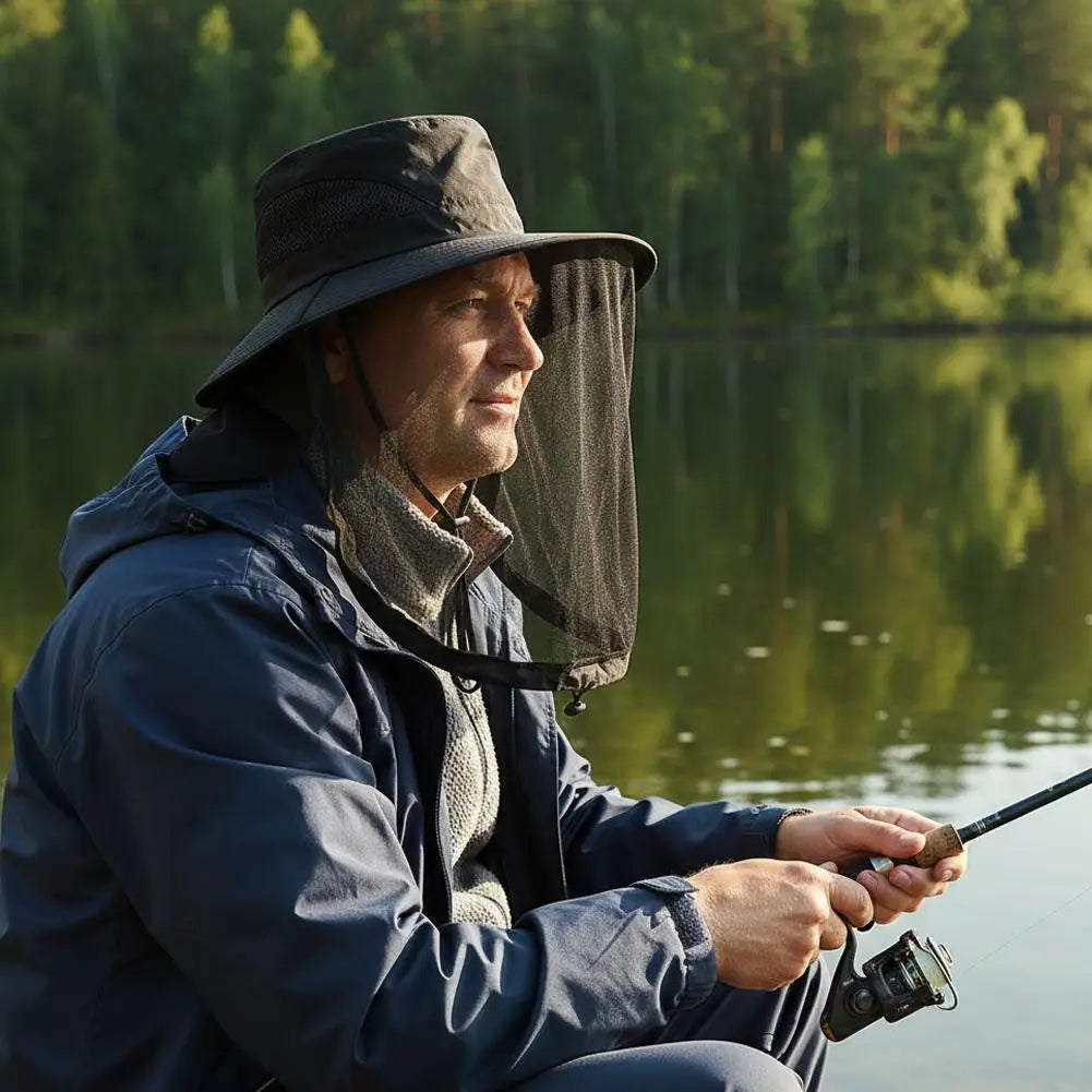 Mosquito Net Hat Fishing Sun Protection Outdoor Hiking Gardening Men Qme