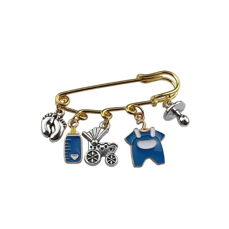 New Baby Arrival Charm Safety Pin Brooch Foot Bottle Stroller Dummy Enamel Pins Gender Reveal Shower Gift Clothes Bag Decorative Qme Blue