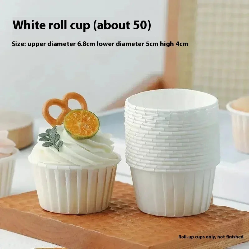 50pcs Cake Baked Crimped Muffin Cup Heat-resistant and Oil-proof Paper , Suitable for Cupcakes Wrapping Paper Wedding Party Qme White