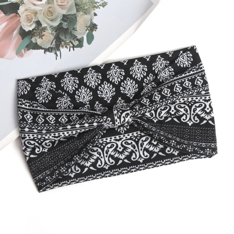 Bohemian Wide Headbands Trendy Yoga Motion Hairpie Sweat-absorbing Qme black