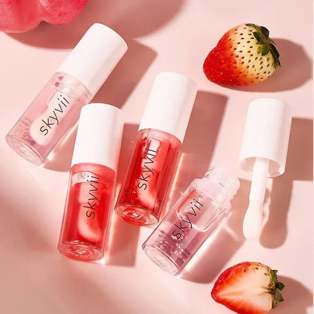 Strawberry Jelly Lip Oil Glossy Tint Glaze Lipstick Moisturize Liquid Fruit Jam Lip Beauty Treatment Transparent Hydrating Balm Qme