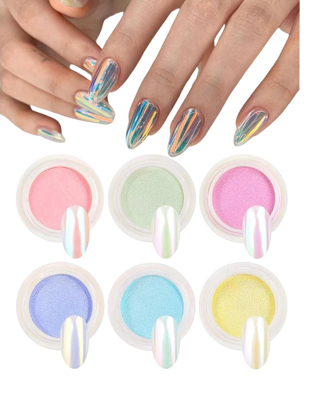 Aurora Pearl Mirror Nail Powder 6 Chrome Metallic Effect Chameleon Qme