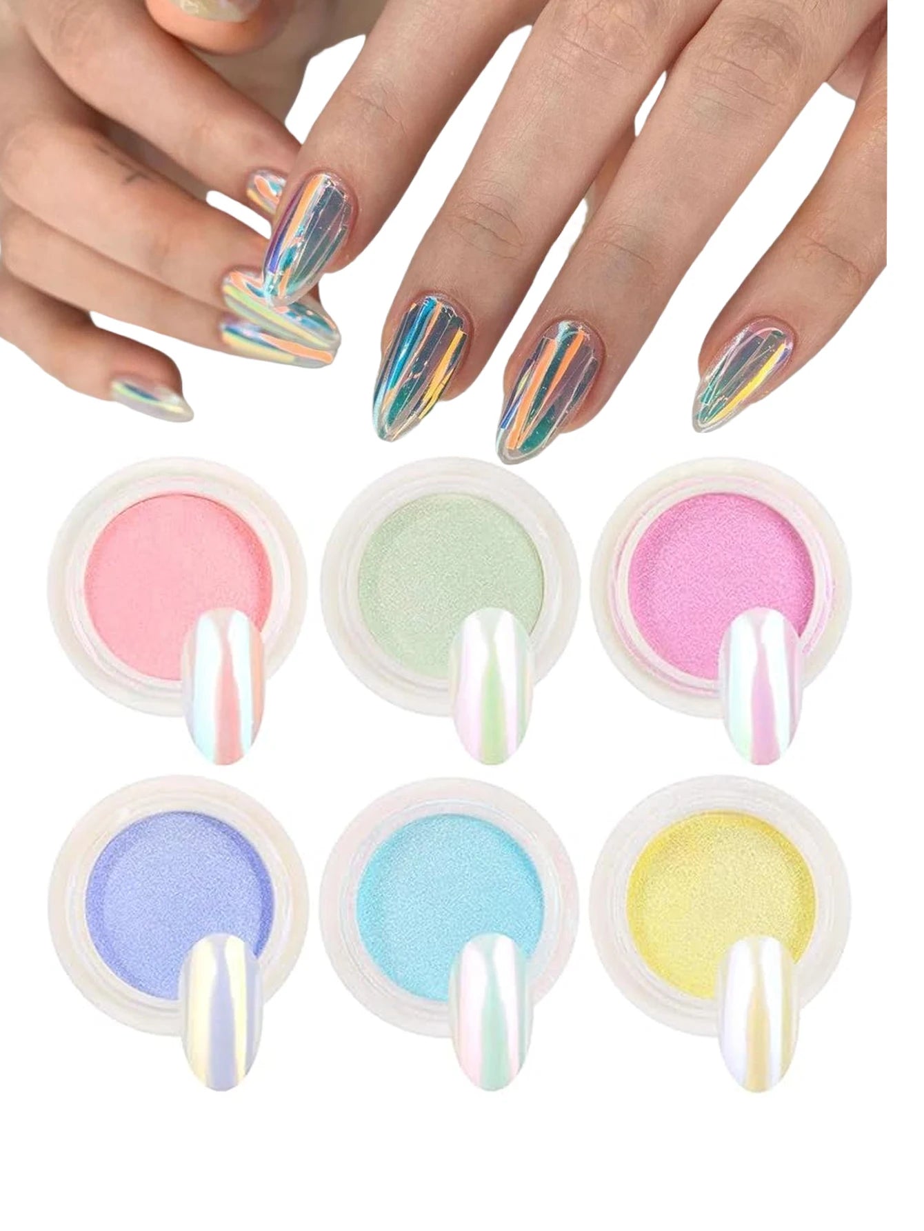 Aurora Pearl Mirror Nail Powder 6 Chrome Metallic Effect Chameleon Qme